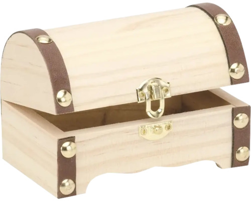 Geöffnete Holztruhe mit Verschluss