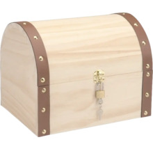 Holzkiste mit Schloss und Beschlägen