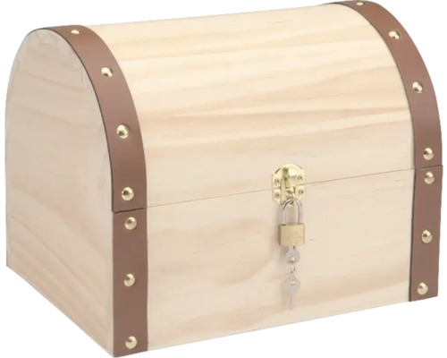 Schatztruhe Holz groß mit Schloss 27x18x20 cm Holzkiste mit Schloss und Beschlägen