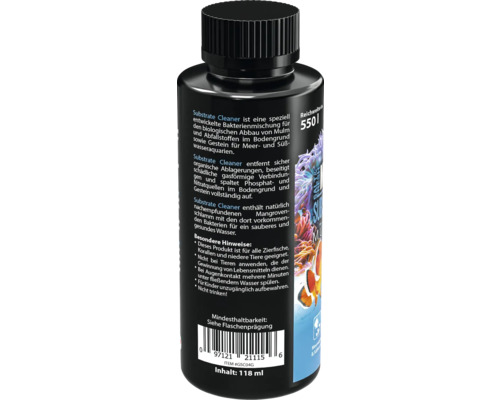 Aquarium Substrat Reiniger für Meer- und Süßwasseraquarien in einer schwarzen Flasche mit Schraubverschluss