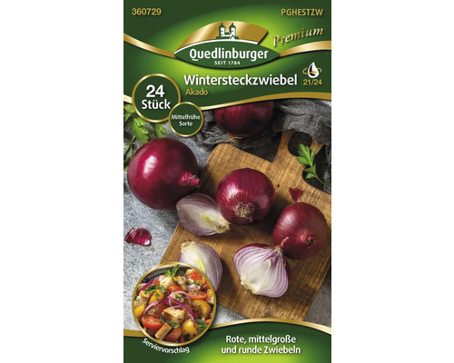 Verpackung Wintersteckzwiebeln Akado, rote, mittelgroße und runde Zwiebeln