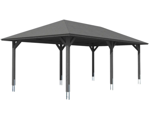 Pavillon mit grauen Dach und Holzpfosten
