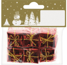 Verpackung mit sechs Miniatur-Geschenkboxen als Christbaumschmuck