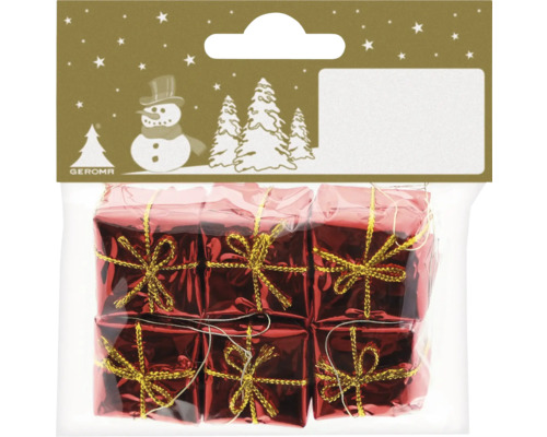 Weihnachtsdekoration Päckchen 2,5 cm Metall rot 6 Stück Verpackung mit sechs Miniatur-Geschenkboxen als Christbaumschmuck