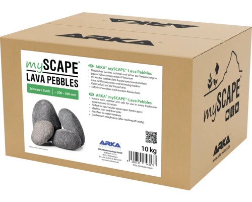 Karton mit ARKA mySCAPE Lava Pebbles, Steine für Aquarien und Terrarien, 200 bis 300 mm
