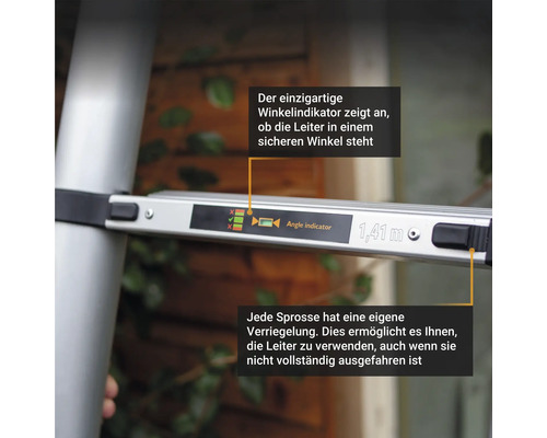 Leiter mit Winkelanzeige und Sprossenverriegelung
