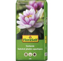 Verpackung Teichpflanzenerde mit Seerosenmotiv und FloraSelf Logo