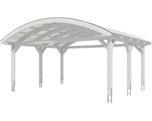 Weißes Holzcarport mit Polycarbonatdach
