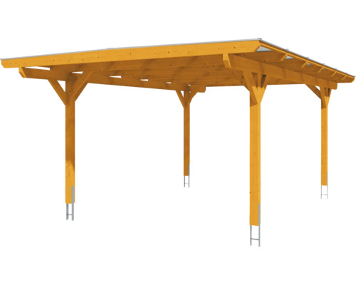 Holzcarport mit Flachdach und Metallpfostenfüßen