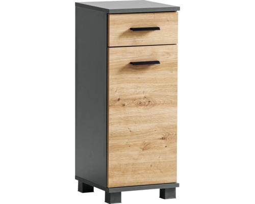 Unterschrank Möbelpartner Palermo 30.3x75.3x32.6 cm artisan eiche/anthrazit Schmaler Holzschrank mit zwei Schubladen