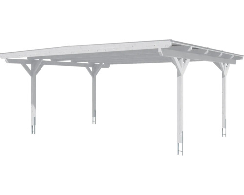 Weißer Holzcarport mit Metallankern