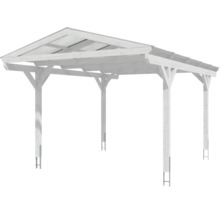 Weißer Holzcarport mit durchsichtigem Dach