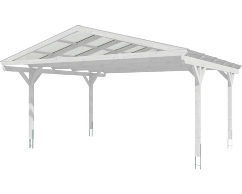 Weißes Holzcarport mit transparentem Dach
