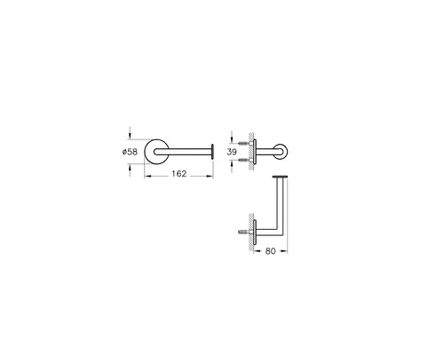 Technische Zeichnung eines Handtuchhalters mit Maßangaben