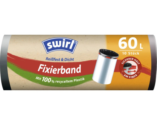 Zugbandsack mit elastischem Fixierband Swirl® 60 l 10 Stk. schwarz Zugbandsack mit elastischem Fixierband Swirl® 60 l 10 Stk. schwarz