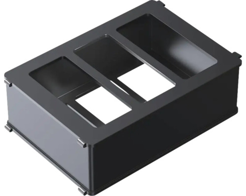 Schwarzer Pflanzkasten mit drei Fächern für den Garten