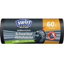 Swirl Profi Schwerlast Müllsäcke, 60 Liter, 12 Stück, aus 100 Prozent recyceltem Kunststoff