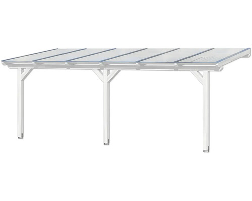 Freistehendes Carport mit transparenter Überdachung und weißem Rahmen