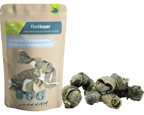 Hundesnack Dauerkauer Fischkauer Fischhaut Knoten 70 g 5 Stück Verpackung Fischkausnacks aus Fischhaut für Hunde