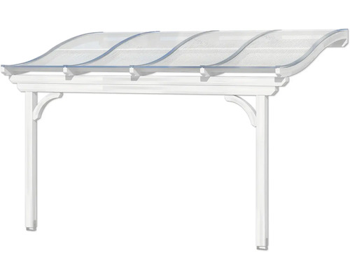 Weiße Terrassenüberdachung mit durchsichtigem Dach