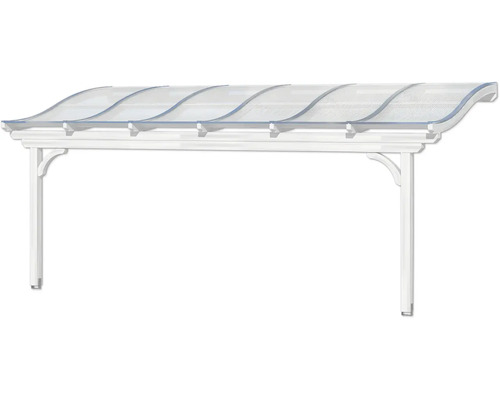 Überdachung mit transparentem Dach und weißen Stützen