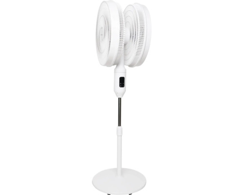 Weißer Standventilator mit zwei Ventilatoren für verbesserte Luftzirkulation