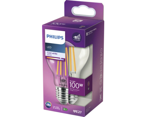Philips LED-Lampe, E27 Fassung, 10,5 Watt, 4000 Kelvin, neutralweißes Licht