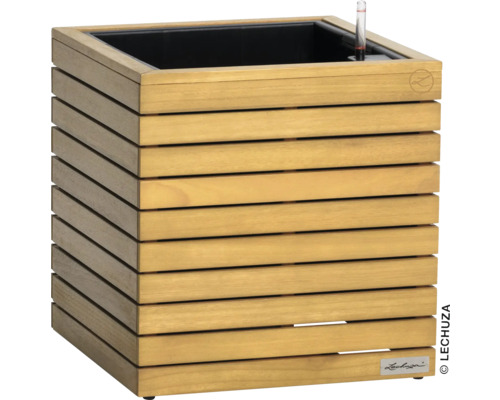 Pflanztopf PALO Lechuza Holz 44 x 44 x 46 cm braun Holzpflanzgefäß mit Bewässerungssystem und Wasserstandsanzeige