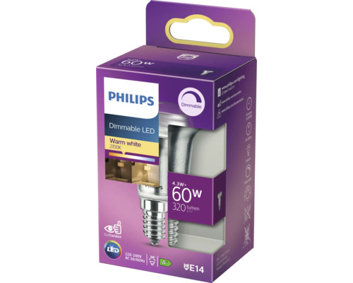 Philips LED Leuchtmittel E14 Fassung, dimmbar, 4,3 Watt, 320 Lumen