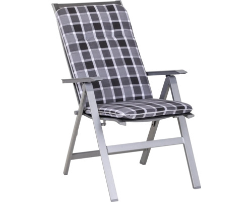 Gartenstuhl mit Armlehnen und kariertem Bezug