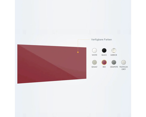 Farbmuster einer roten Küchenfront mit weiteren verfügbaren Farben