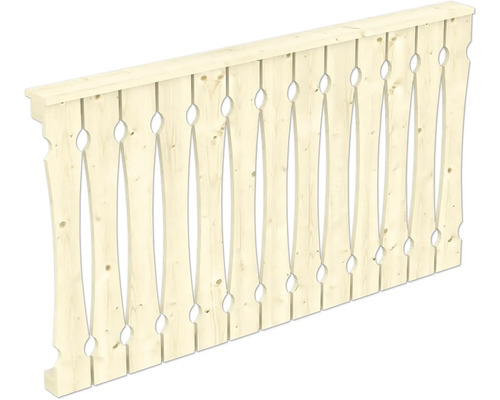 Holzzaunfeld mit vertikalen Latten und dekorativen Aussparungen