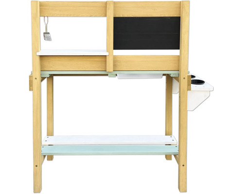 Holzkinderküche mit Tafel und Ablageflächen für Spielzeug