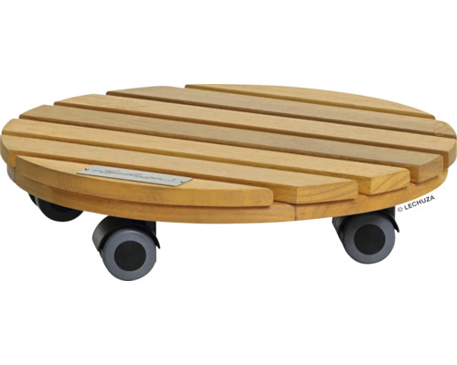 Rolluntersetzer Ø 30 cm Lechuza Holz rund braun Runder Pflanzenroller aus Holz mit Rollen