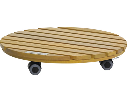 Rolluntersetzer Ø 40 cm Lechuza Holz rund braun Pflanzenroller aus Holz mit Rollen