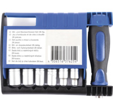 28-teiliges Bit- und Steckschlüsselset in einem blauen und schwarzen Koffer