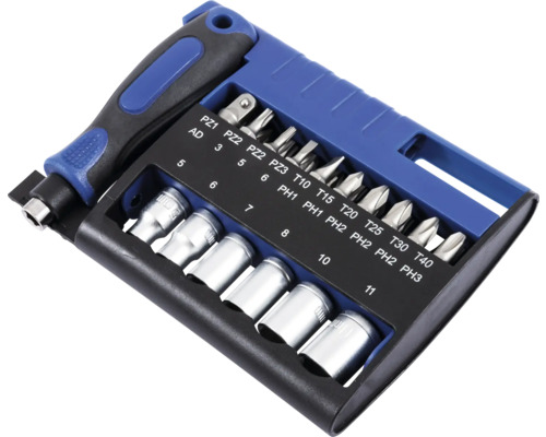 Bit- und Steckschlüsselsatz mit Schraubendrehergriff