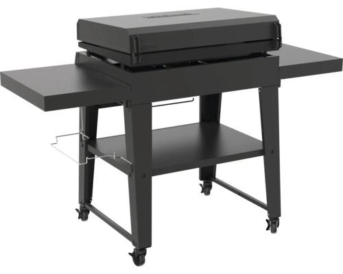 Schwarzer Grillwagen mit Ablageflächen und Rädern