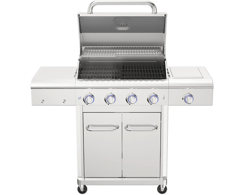 Gasgrill TENNEKER Silverstar TG-4 mit Infrarot-Seitenbrenner, gusseiserner Grillrost und rostfreie Edelstahl-Konstruktion