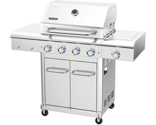 Gasgrill TENNEKER Silverstar TG-4 mit Infrarot-Seitenbrenner, gusseiserner Grillrost und rostfreie Edelstahl-Konstruktion Gasgrill TENNEKER Silverstar TG-4 mit Infrarot-Seitenbrenner, gusseiserner Grillrost und rostfreie Edelstahl-Konstruktion