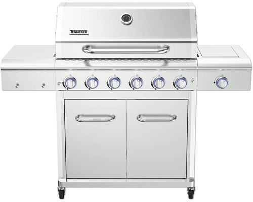 Gasgrill TENNEKER Silverstar TG-6 mit Infrarot-Seitenbrenner, gusseiserner Grillrost rostfreie Edelstahl-Konstruktion