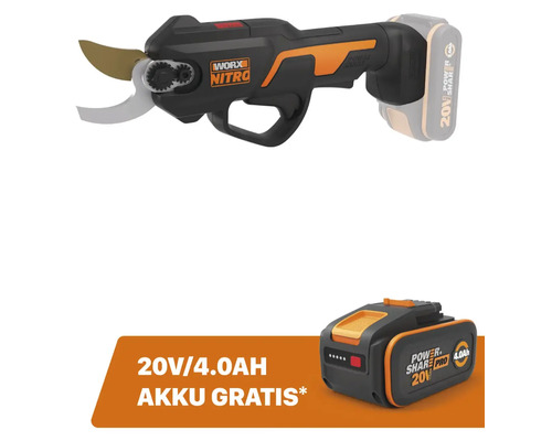 Worx Nitro Akku Gartenschere mit zusätzlichem Akku