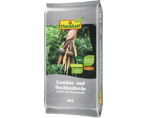 FloraSelf Gemüse- und Hochbeeterde, 40 Liter, torffrei mit Pflanzenkohle