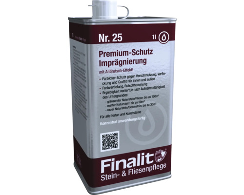 Premium-Schutz Imprägnierung Finalit Nr. 25 1 Liter Finalit Premium-Schutz Imprägnierung zum Schutz von Stein- und Fliesenoberflächen