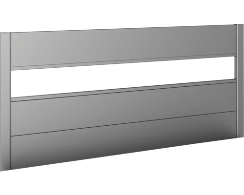 Grauer Sichtschutzzaun mit horizontalen Lamellen