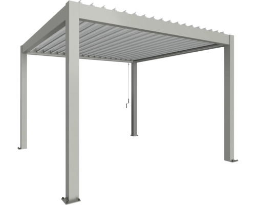 Pergola Biohort 3,5x3,5 inkl. beweglichen, isolierten Lamellendach für geringere Geräuschentwicklung und Wärmeabstrahlung 367,5 x 367,5 cm quarzgrau-metallic/silber Freistehende Terrassenüberdachung mit Lamellendach