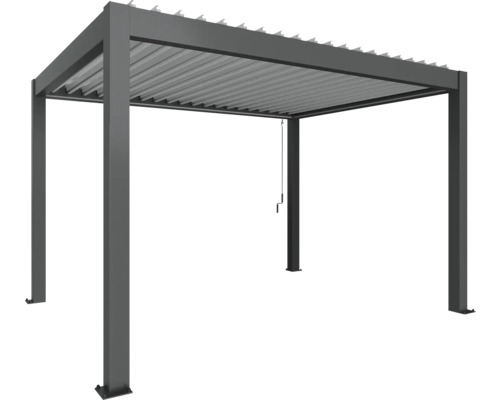 Pergola Biohort 4x3 inkl. beweglichen, isolierten Lamellendach für geringere Geräuschentwicklung und Wärmeabstrahlung 404,5 x 312 cm dunkelgrau-metallic/silber Pergola mit Lamellendach für den Außenbereich