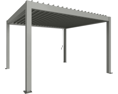 Pergola Biohort 4x3,5 inkl. beweglichen, isolierten Lamellendach für geringere Geräuschentwicklung und Wärmeabstrahlung 404,5 x 367,5 cm quarzgrau-metallic Freistehende graue Pergola mit verstellbaren Lamellen für den Garten