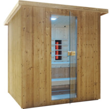 Holzsauna mit Glastür und Infrarotstrahler