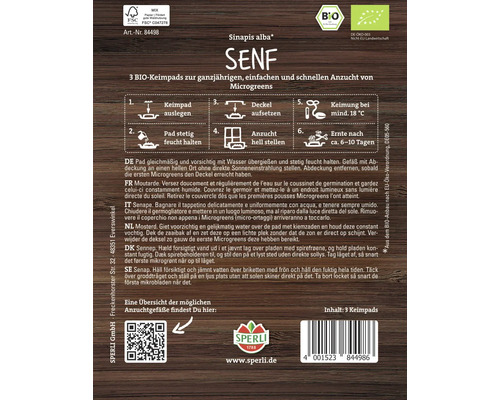 Samenpackung Senf mit drei Bio-Keimpads für Microgreens